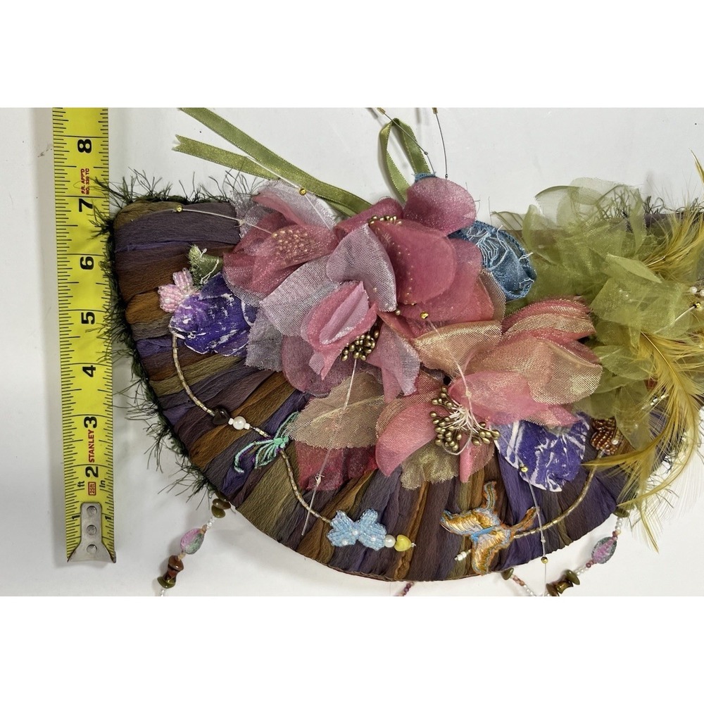 Mary Frances Handbag Multi Colored Handmade Chiffon Satin Beads Butterfly Fan - Picture 8 of 9